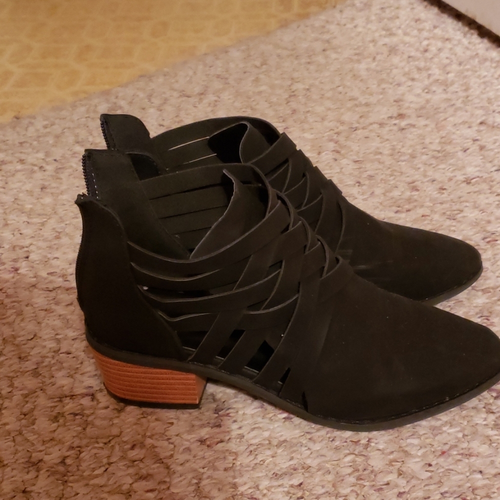 Black block heel booties
